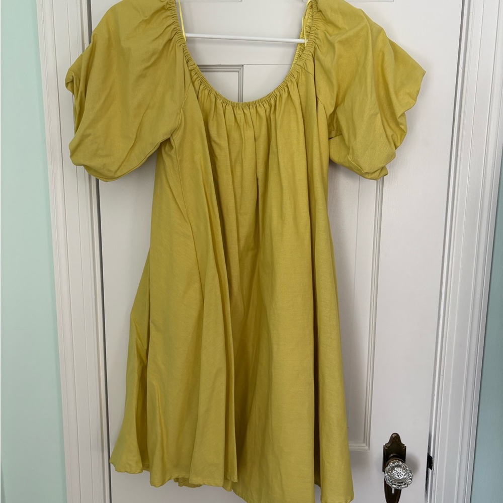 Yellow Puff Sleeve Mini Dress
